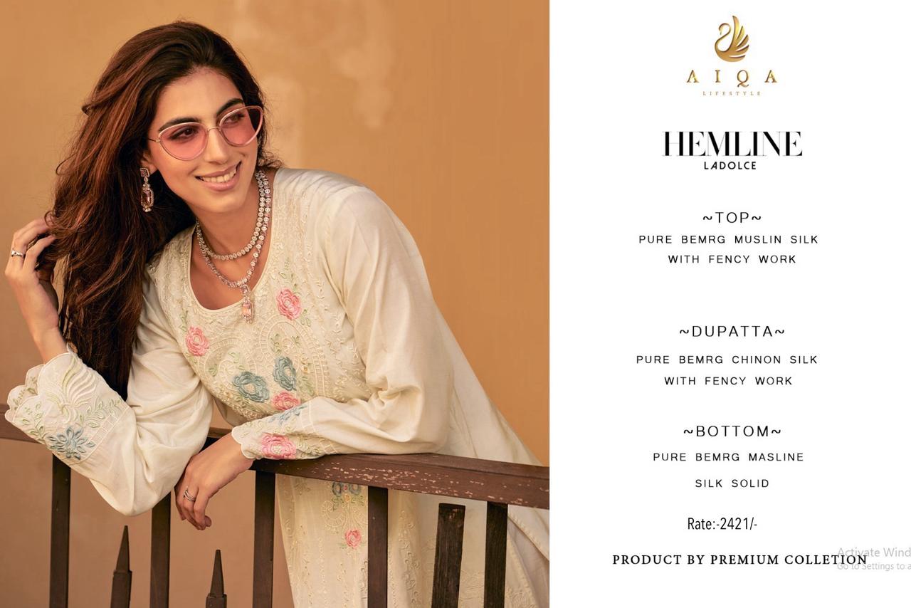 Hemline Aiqa Muslin Silk Pant Style Suits Wholesaler Gujarat