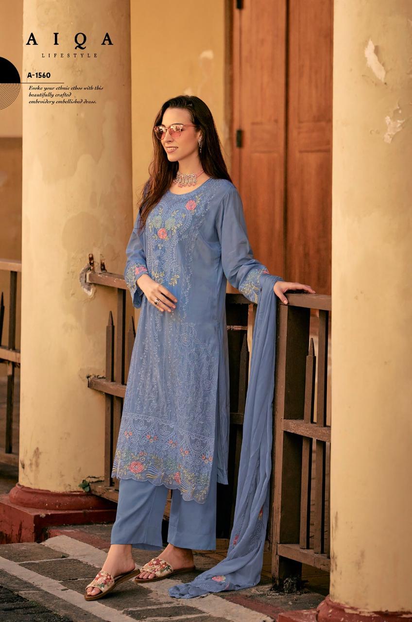 Hemline Aiqa Muslin Silk Pant Style Suits Wholesaler Gujarat