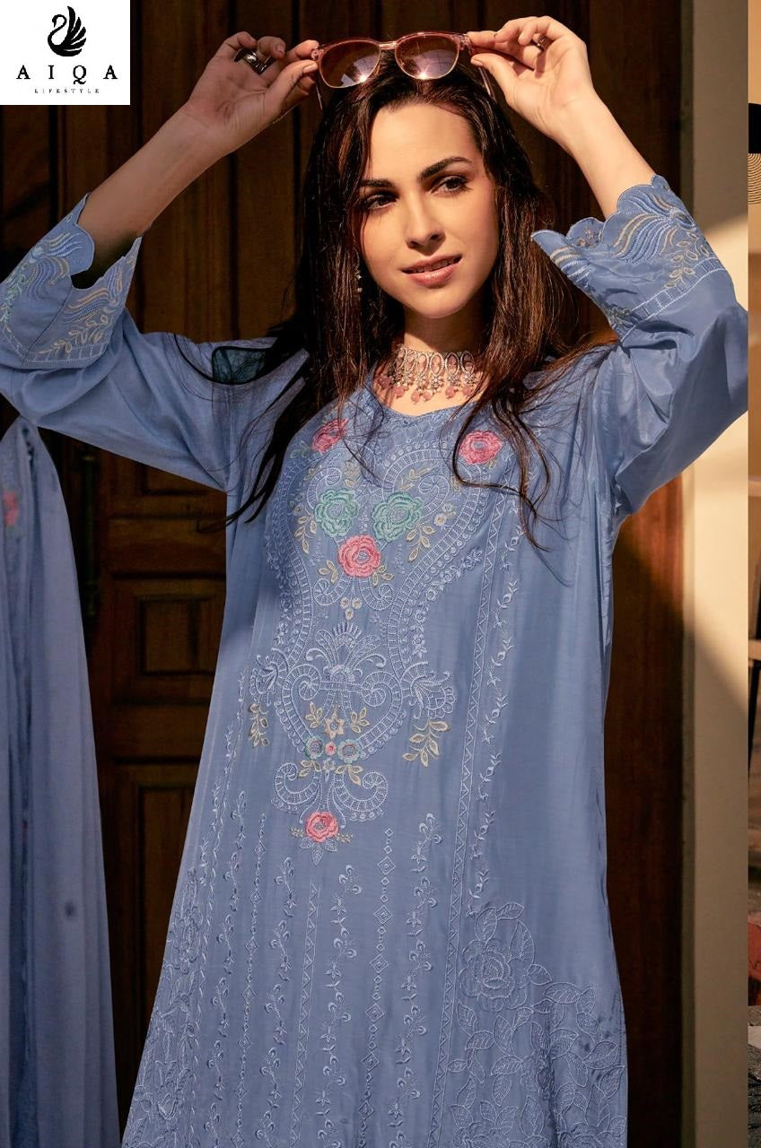 Hemline Aiqa Muslin Silk Pant Style Suits Wholesaler Gujarat