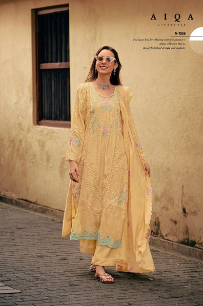 Hemline Aiqa Muslin Silk Pant Style Suits Wholesaler Gujarat