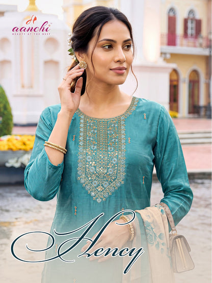 Hency Aanchi Silk Readymade Pant Style Suits Supplier Ahmedabad