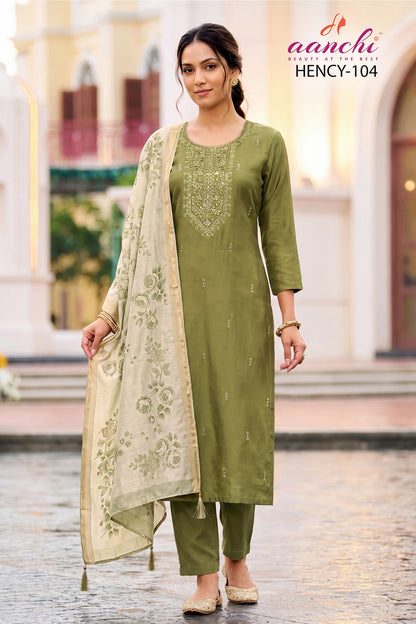 Hency Aanchi Silk Readymade Pant Style Suits Supplier Ahmedabad