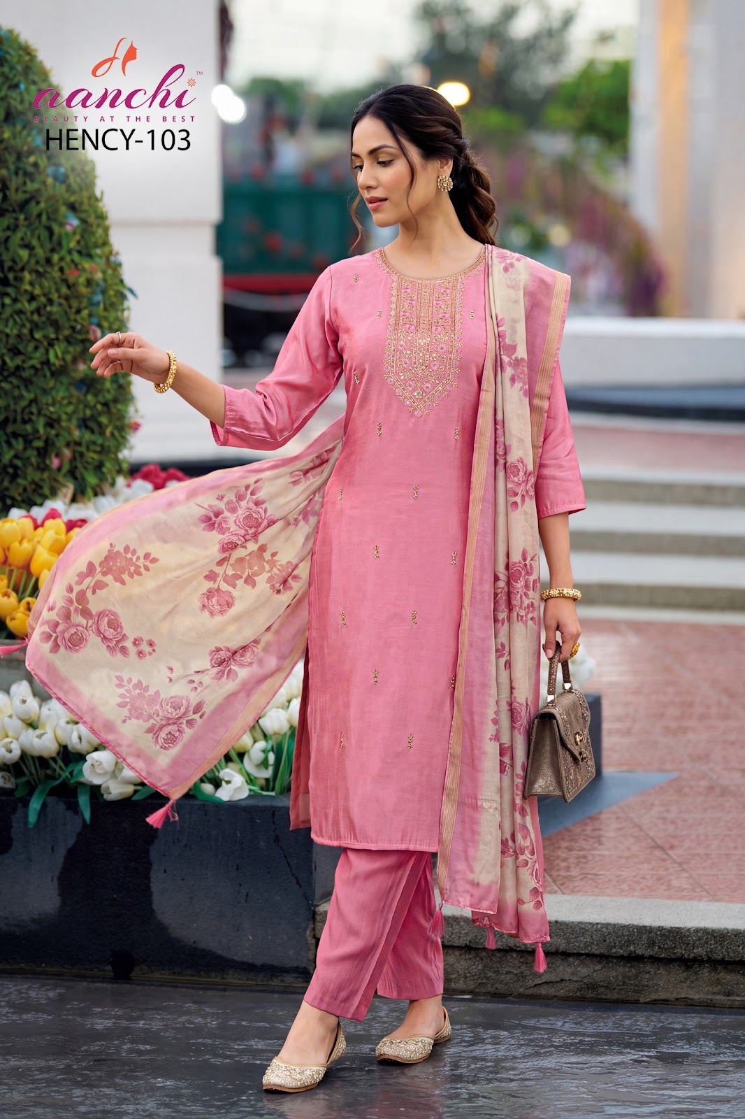 Hency Aanchi Silk Readymade Pant Style Suits Supplier Ahmedabad