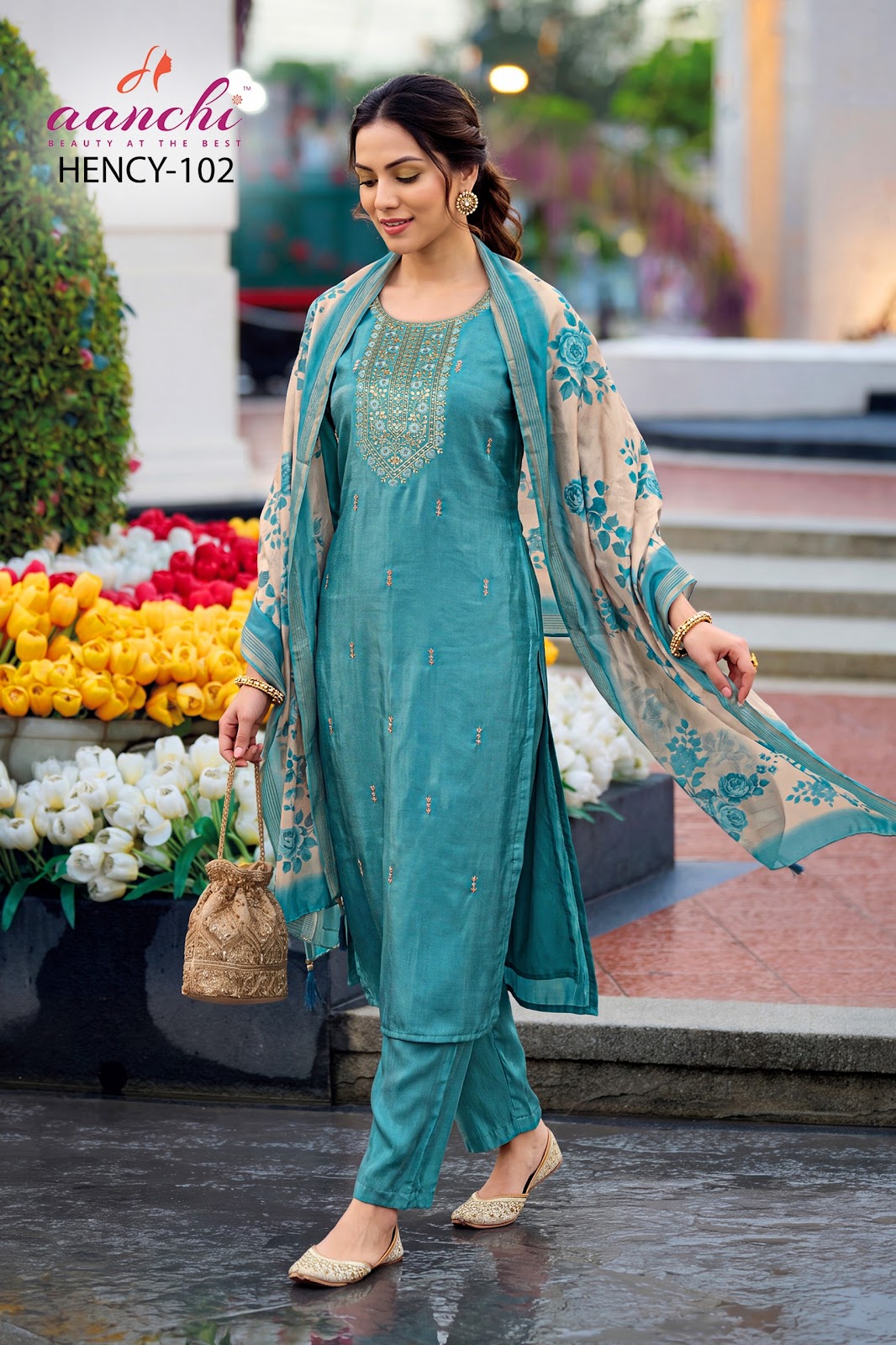 Hency Aanchi Silk Readymade Pant Style Suits Supplier Ahmedabad