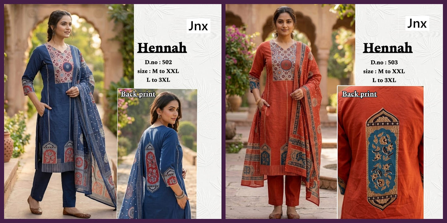 Hennah Jnx Readymade Cotton Pant Suits Exporter India