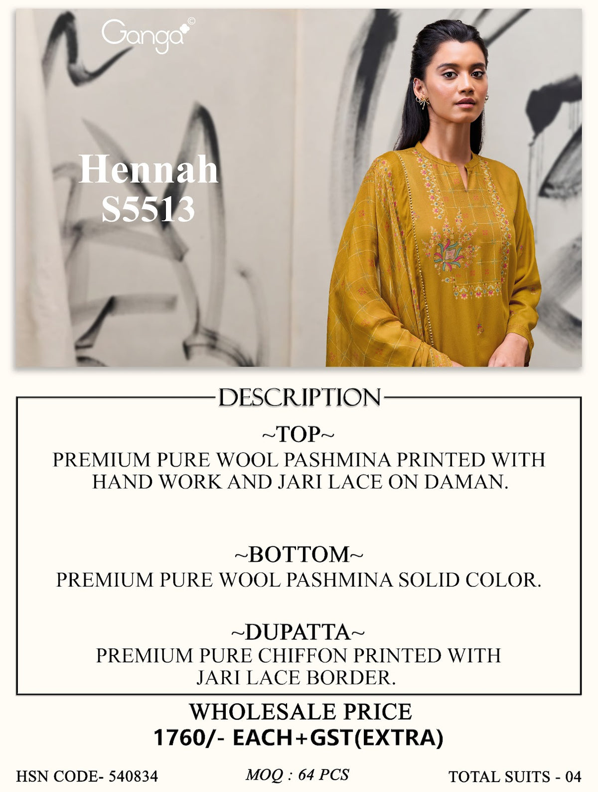 Hennah S5513 Ganga Wool Pashmina Suits Manufacturer India