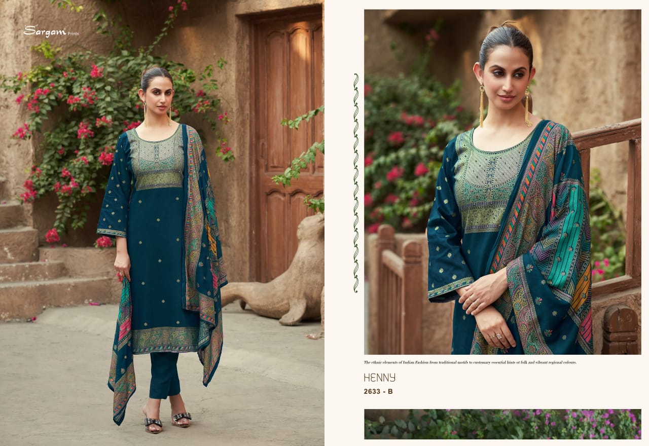 हेनी सरगम ​​प्रिंट्स प्योर जैम पैंट स्टाइल सूट सप्लायर अहमदाबाद