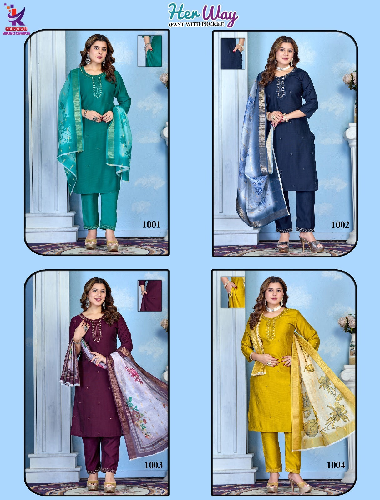 Her Way Mlm Kalash Lifestyle Rayon 17Kg Readymade Pant Style Suits Manufacturer Ahmedabad