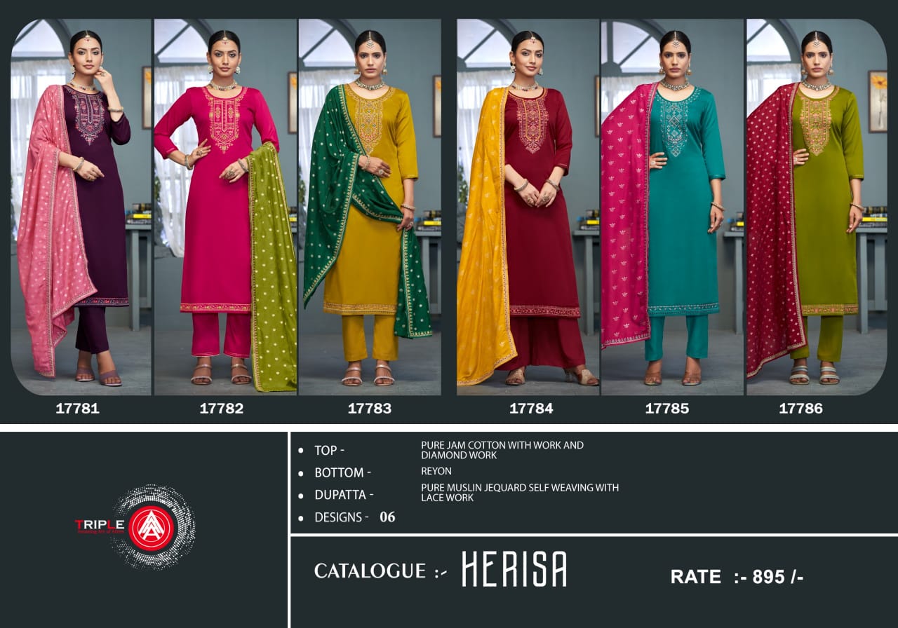 Herisa Triple Aaa Jam Cotton Pant Style Suits Manufacturer Ahmedabad