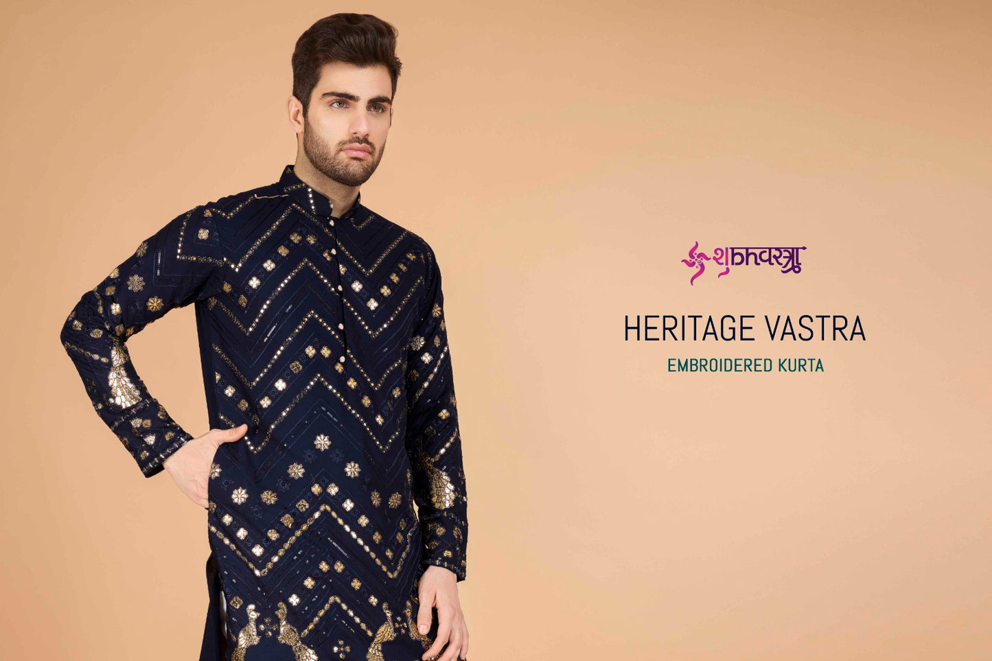 Heritage Embroidered Shubhvastra Viscose Rayon Mens Kurta Supplier Ahmedabad