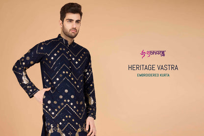 Heritage Embroidered Shubhvastra Viscose Rayon Mens Kurta Supplier Ahmedabad