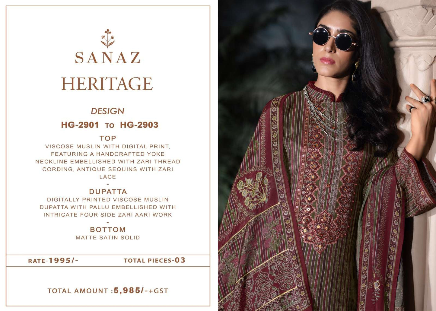 Heritage Sanaz Viscose Muslin Pant Style Suits Supplier India