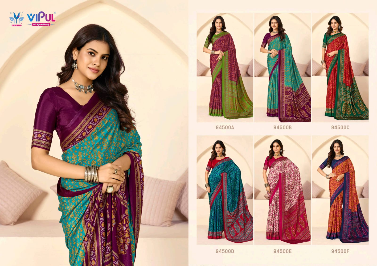 Heritage Silk Vol 15 Vipul Crape Sarees Exporter Gujarat