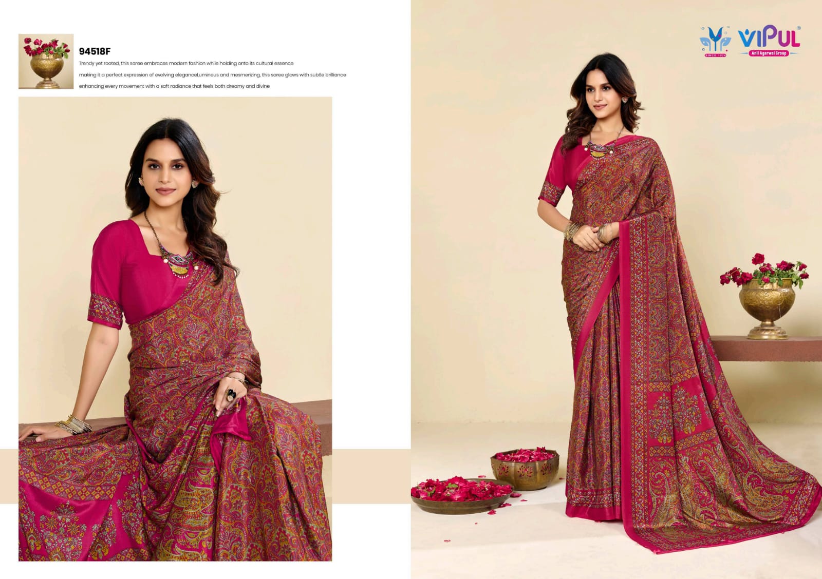 Heritage Silk Vol 17 Vipul Crape Sarees Supplier Gujarat