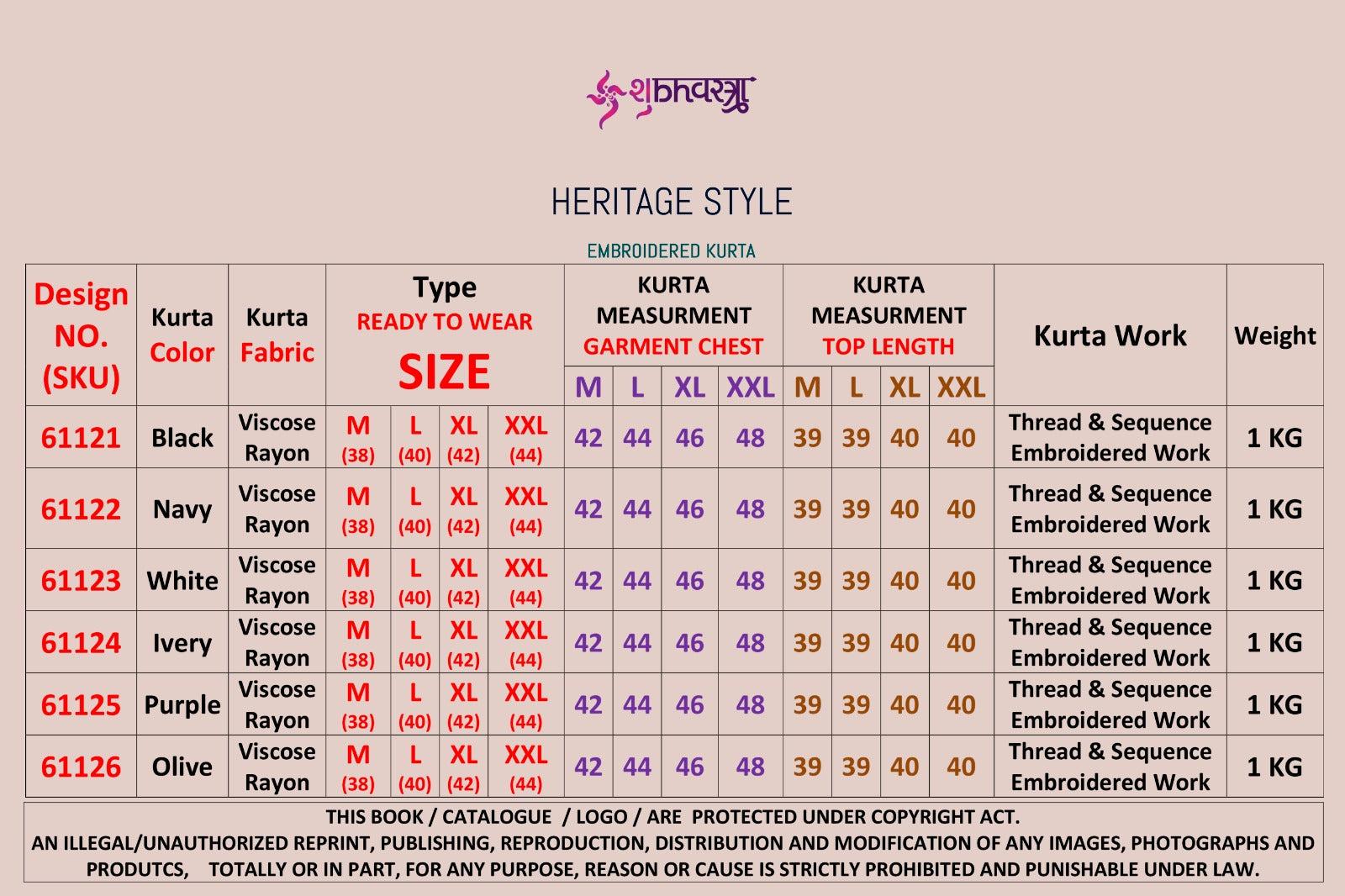 Heritage Style 61121-61126 Shubhvastra Viscose Rayon Mens Kurta Exporter