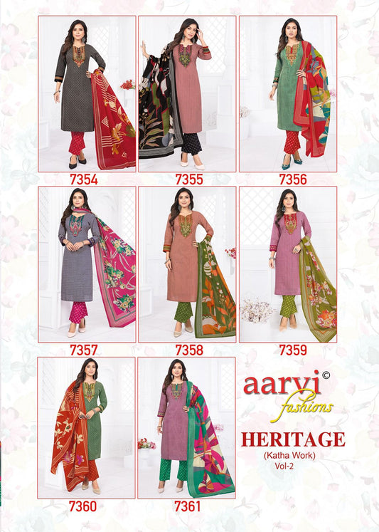 Heritage Vol 2 Aarvi Fashions Cotton Readymade Pant Style Suits Wholesale Rate