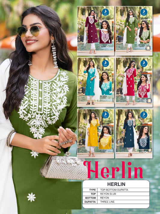 Herlin Kaya Reyon Readymade Pant Style Suits Manufacturer Gujarat