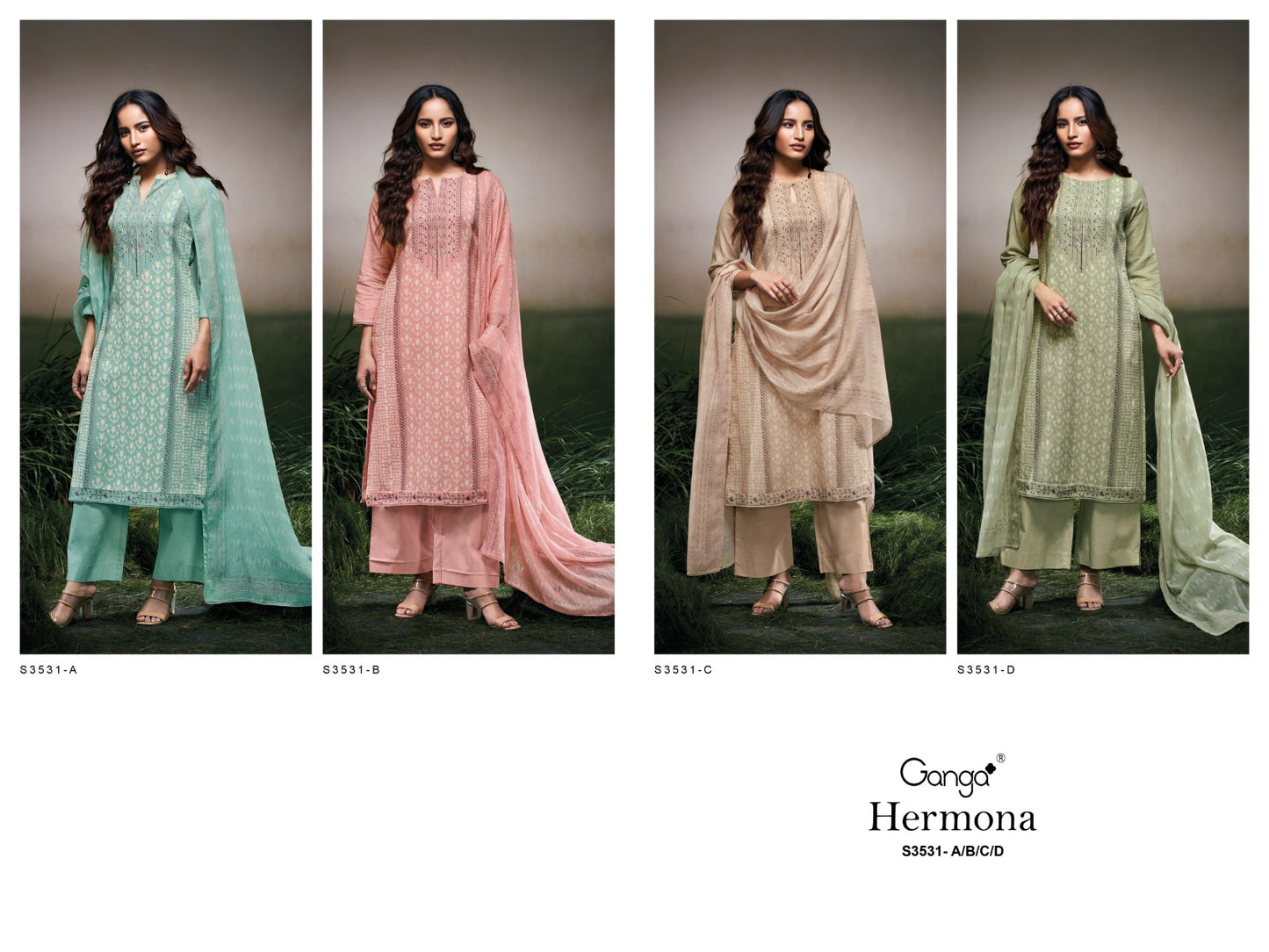 Hermona 3531 Ganga Premium Cotton Plazzo Style Suits Exporter India
