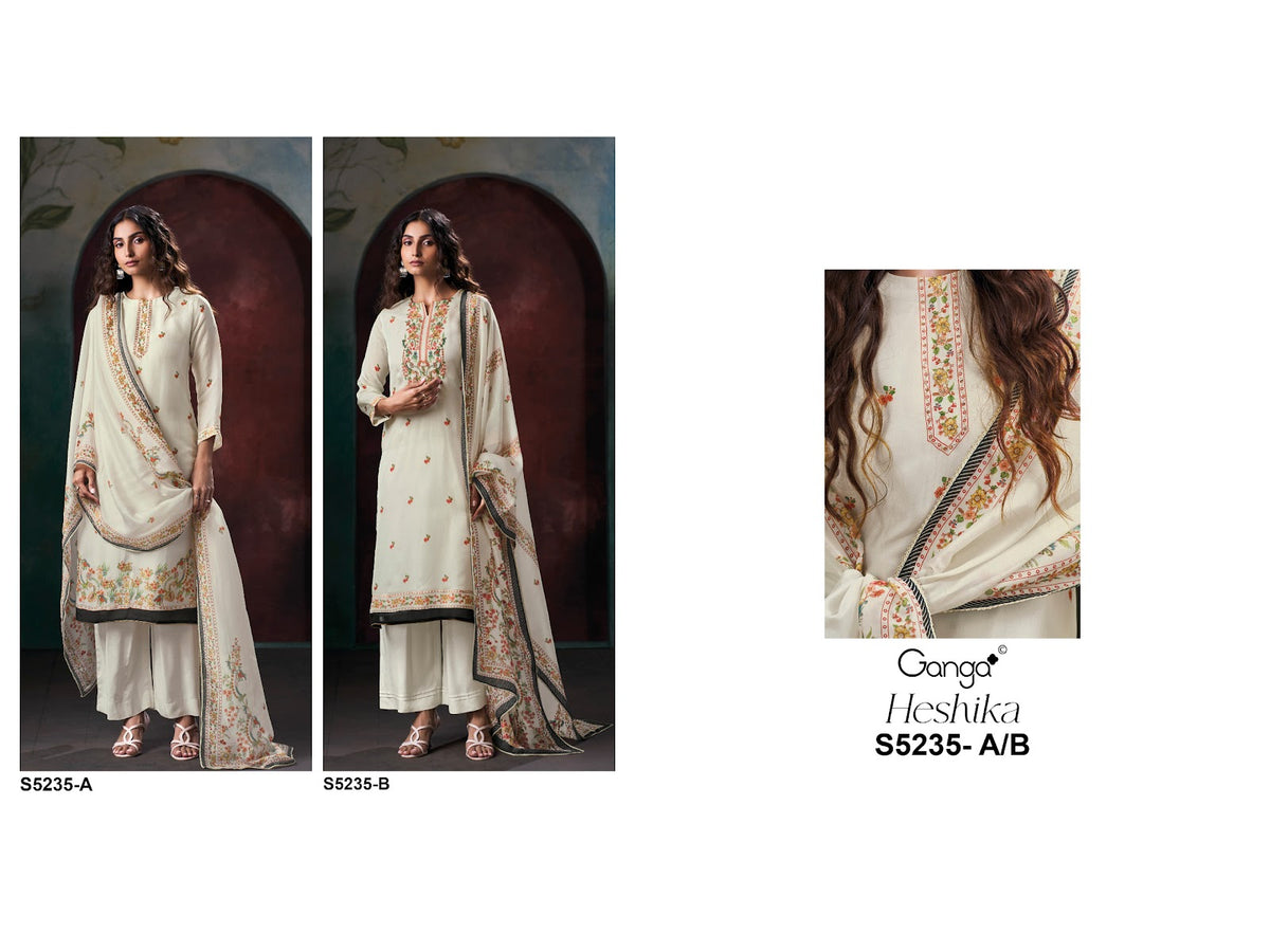 Heshika S5235 Ganga Bemberg Silk Plazzo Style Suits Wholesaler India