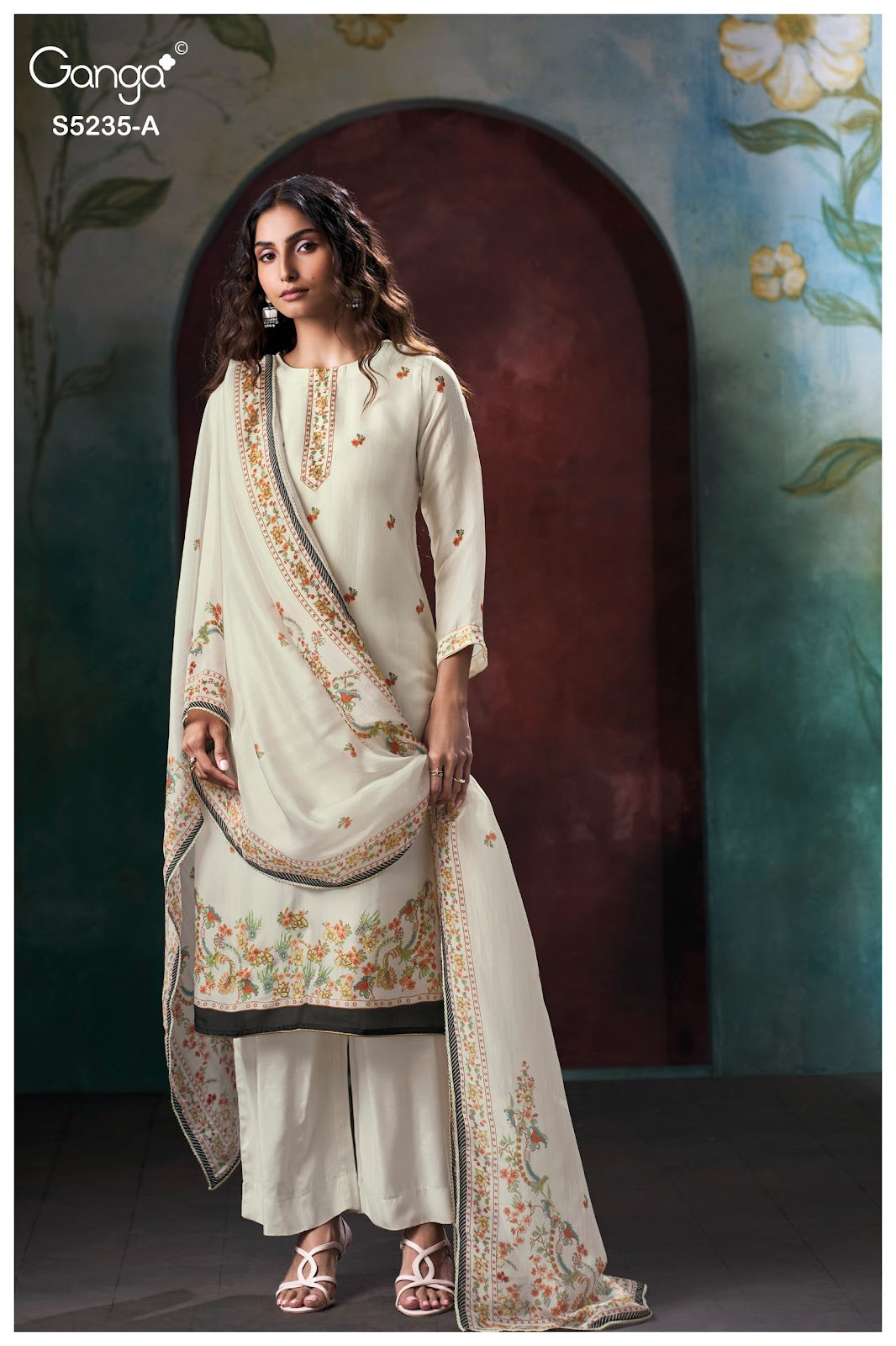 Heshika S5235 Ganga Bemberg Silk Plazzo Style Suits Wholesaler India