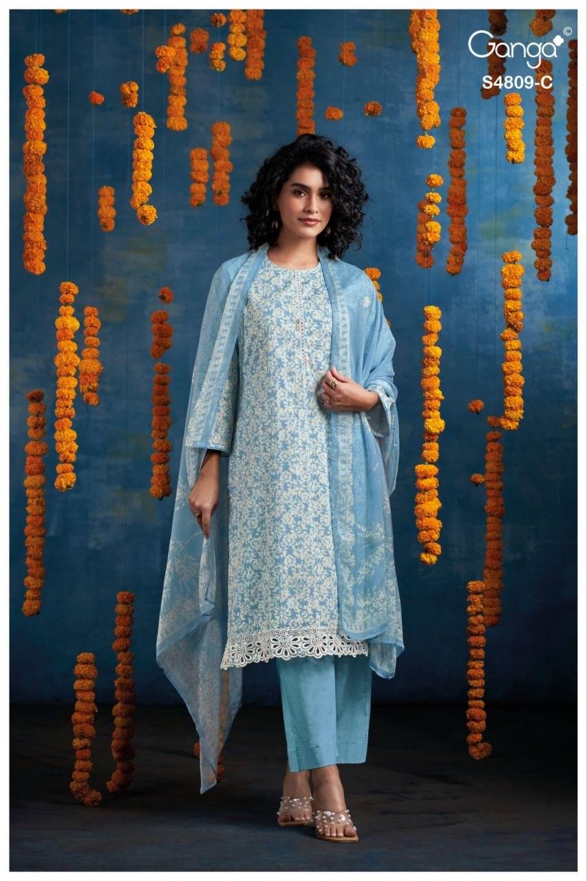 Hespera S4809 Ganga Cotton Pant Style Suits Wholesaler Ahmedabad