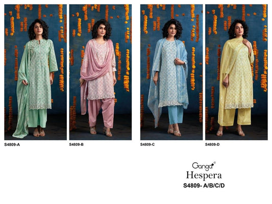 Hespera S4809 Ganga Cotton Pant Style Suits Wholesaler Ahmedabad