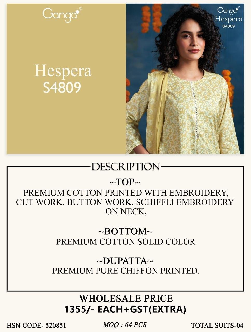 Hespera S4809 Ganga Cotton Pant Style Suits Wholesaler Ahmedabad