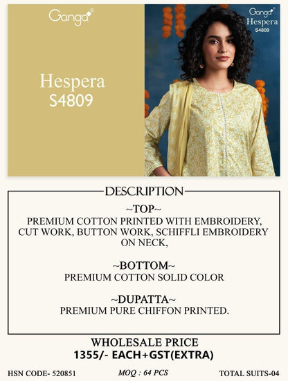 Hespera S4809 Ganga Cotton Pant Style Suits Wholesaler Ahmedabad
