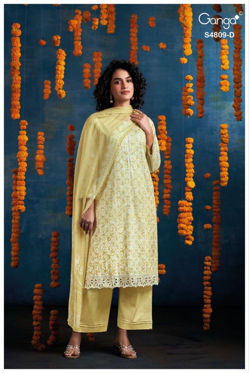 Hespera S4809 Ganga Cotton Pant Style Suits Wholesaler Ahmedabad