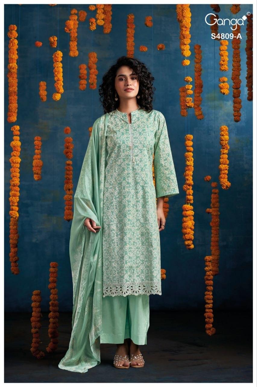 Hespera S4809 Ganga Cotton Pant Style Suits Wholesaler Ahmedabad