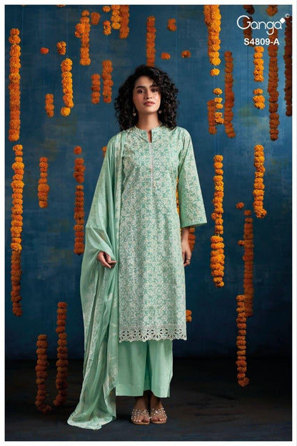 Hespera S4809 Ganga Cotton Pant Style Suits Wholesaler Ahmedabad