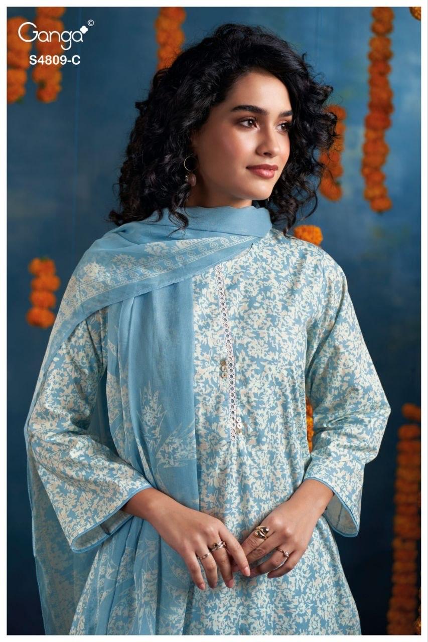 Hespera S4809 Ganga Cotton Pant Style Suits Wholesaler Ahmedabad