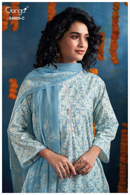 Hespera S4809 Ganga Cotton Pant Style Suits Wholesaler Ahmedabad