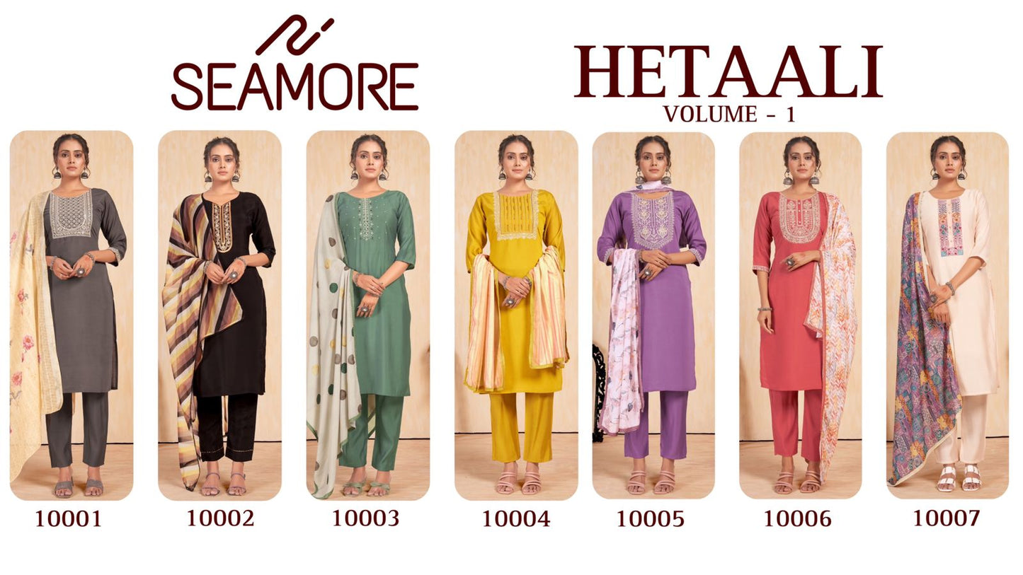 Hetaali Vol 2 Seamore Roman Silk Readymade Pant Style Suits
