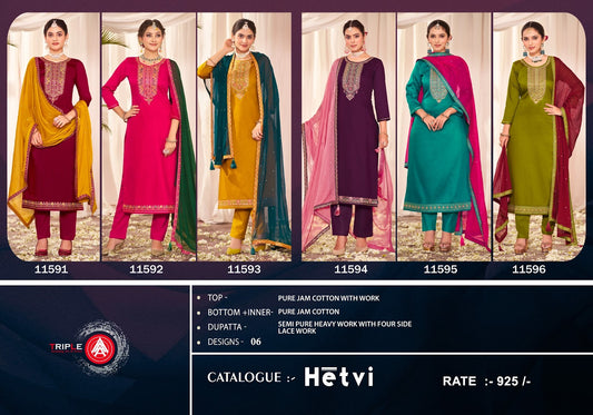 Hetvi Triple Aaa Jaam Cotton Pant Style Suits Manufacturer India