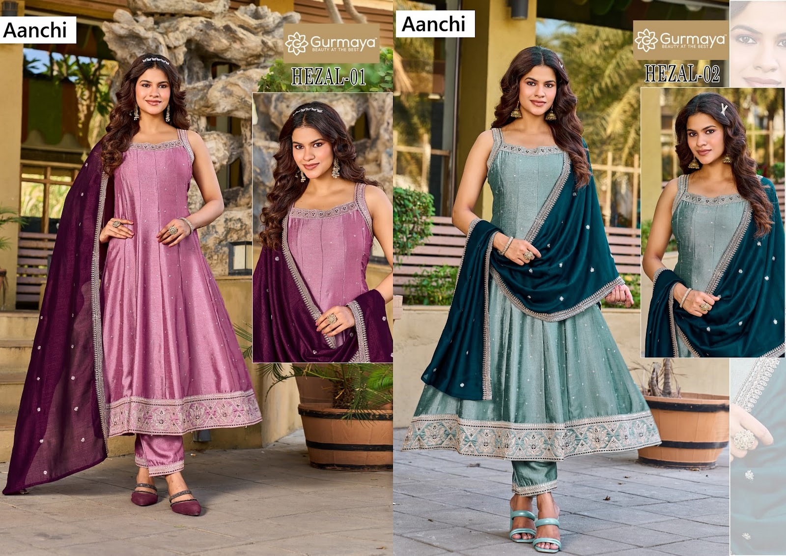 Hezal Gurmaya Aanchi Vichitra Silk Readymade Anarkali Suits Wholesaler