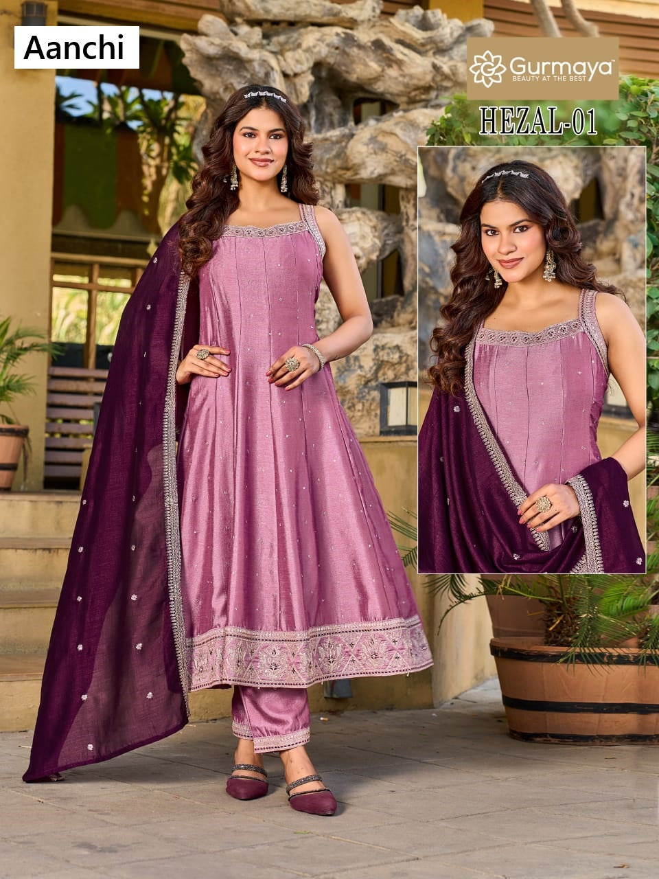 Hezal Gurmaya Aanchi Vichitra Silk Readymade Anarkali Suits Wholesaler