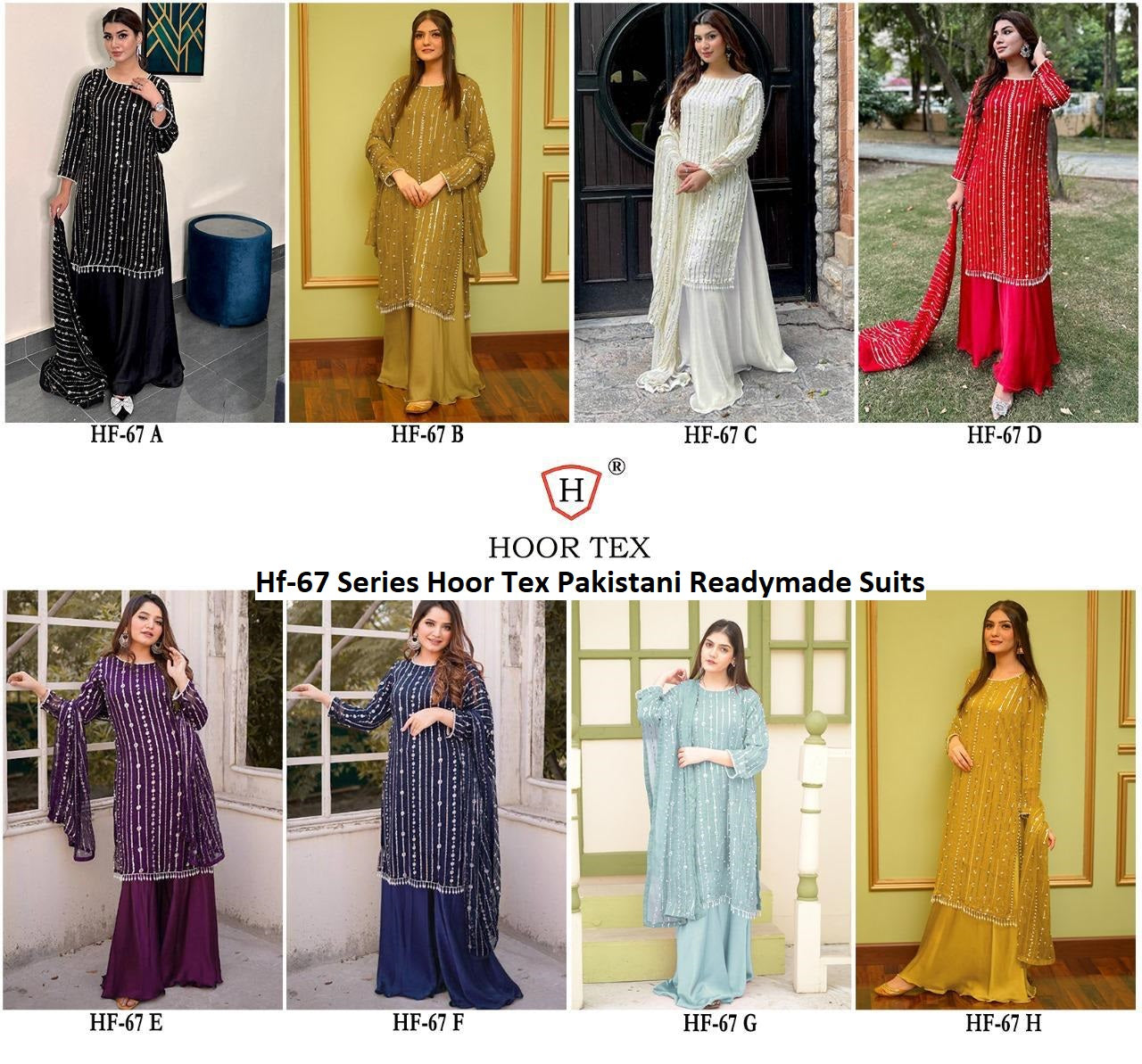 Hf-67 Series Hoor Tex Georgette Pakistani Readymade Suits Wholesaler