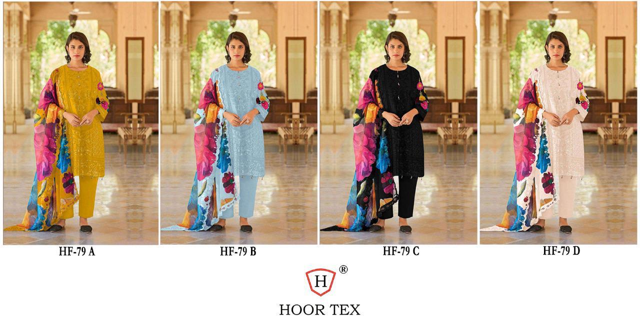 Hf-79Abcd Hoor Tex Cotton Pakistani Readymade Suits Wholesaler Ahmedabad