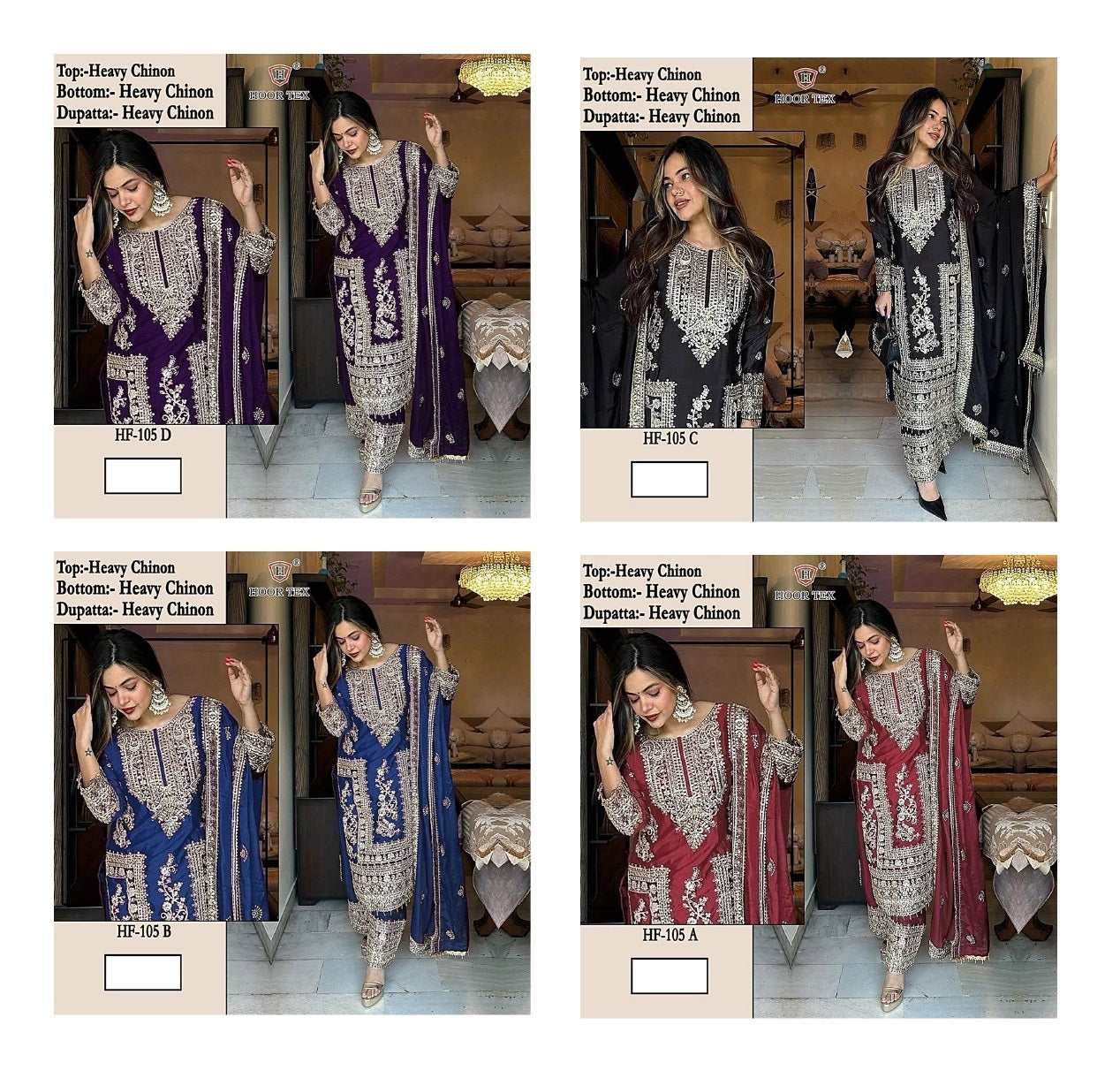 Hf 105 Hoor Tex Chinon Pakistani Readymade Suits Exporter