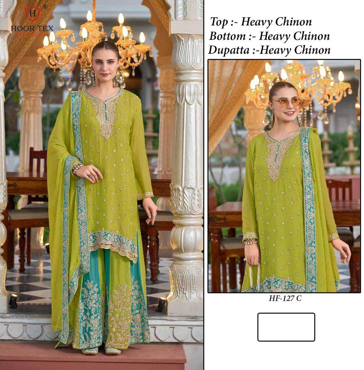 Hf 127 Hoor Tex Chinon Pakistani Readymade Suits Supplier Gujarat