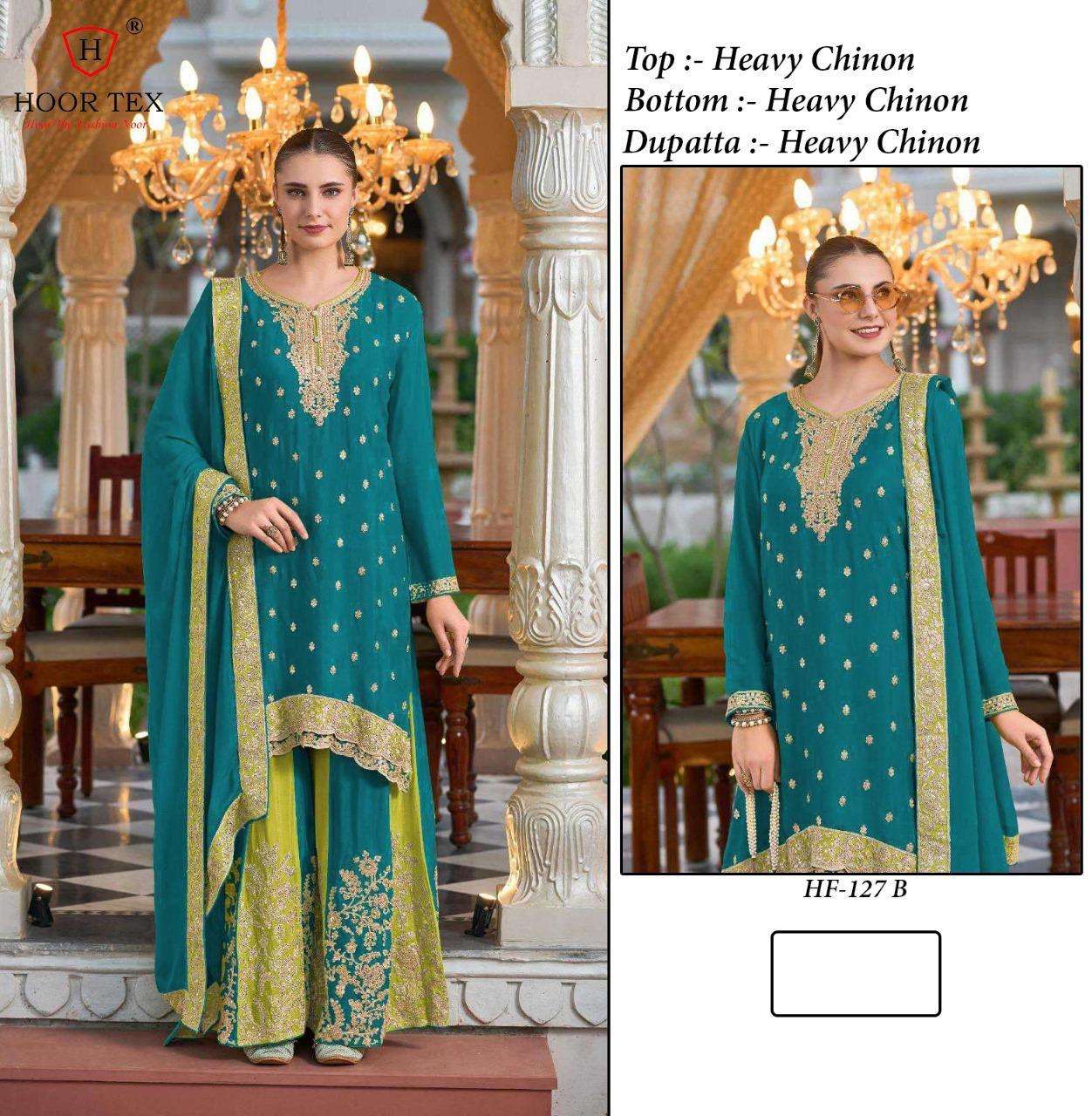 Hf 127 Hoor Tex Chinon Pakistani Readymade Suits Supplier Gujarat