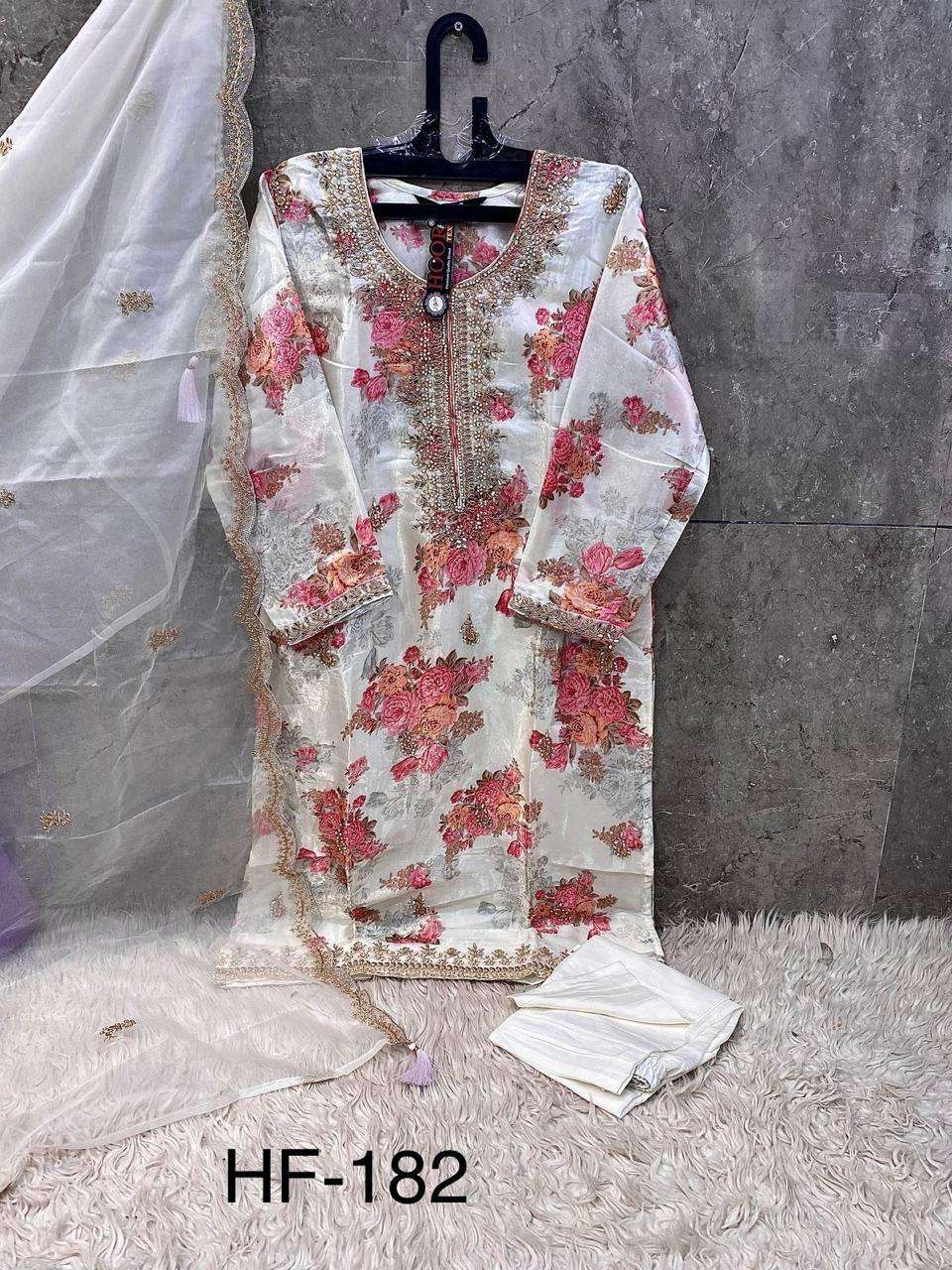 Hf 182 Hoor Tex Organza Pakistani Readymade Suits Manufacturer India