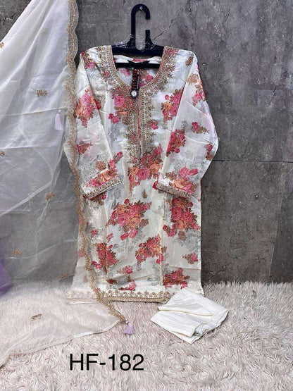 Hf 182 Hoor Tex Organza Pakistani Readymade Suits Manufacturer India