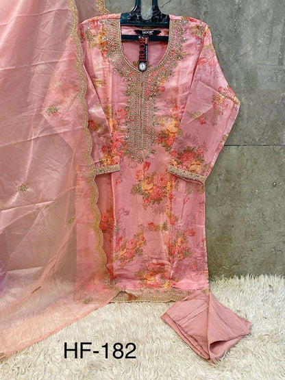 Hf 182 Hoor Tex Organza Pakistani Readymade Suits Manufacturer India