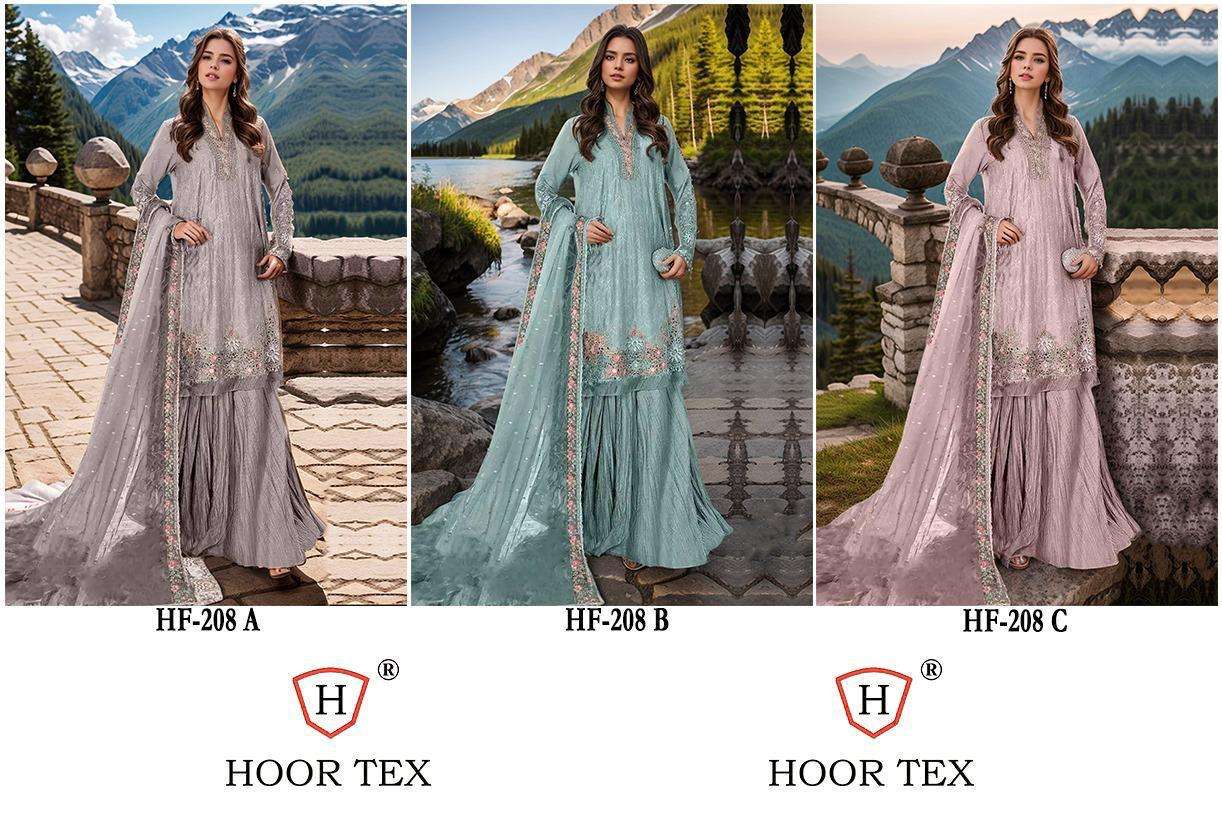 Hf 208 Hoor Tex Organza Pakistani Readymade Suits Manufacturer