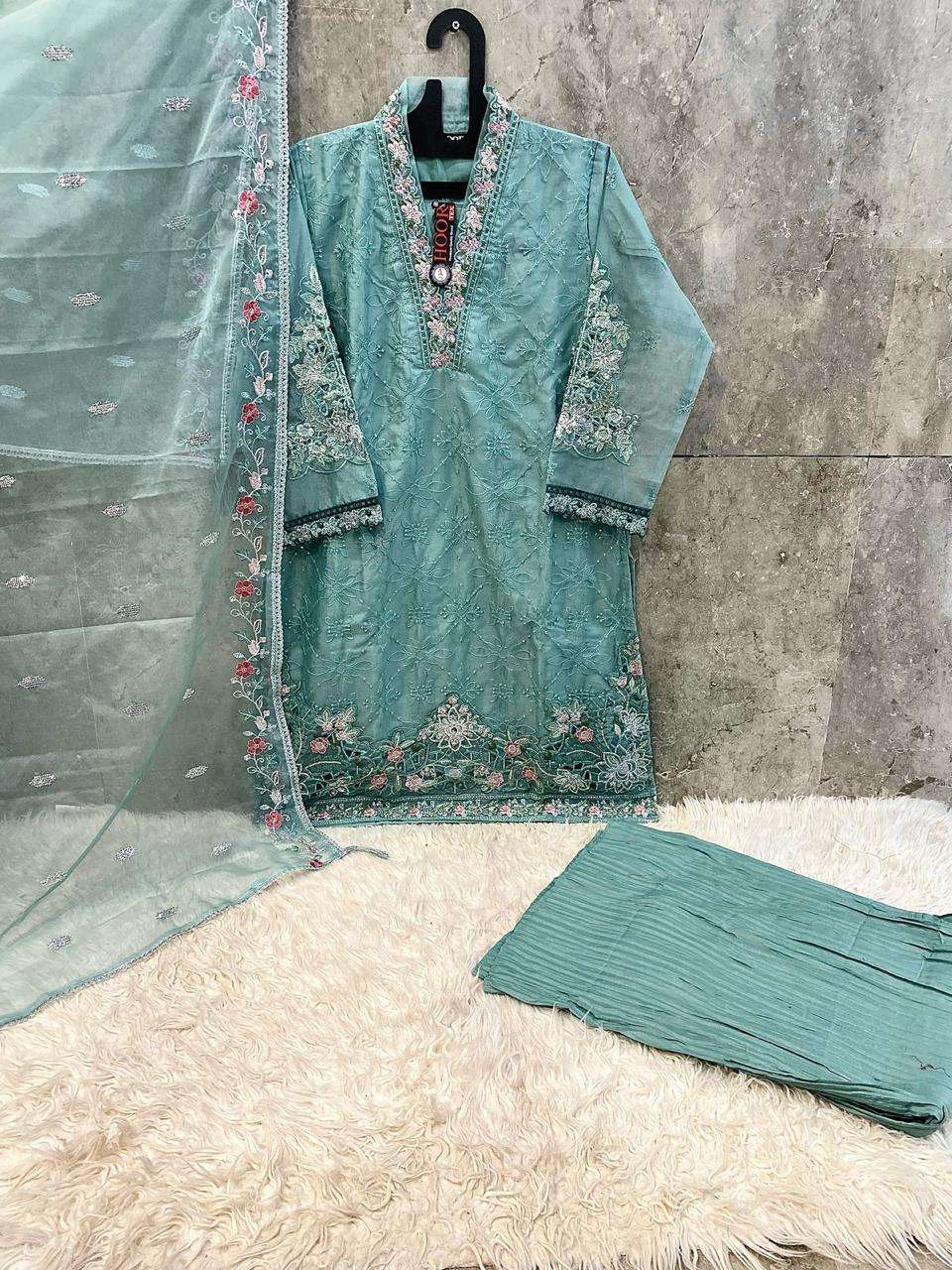 Hf 208 Hoor Tex Organza Pakistani Readymade Suits Manufacturer