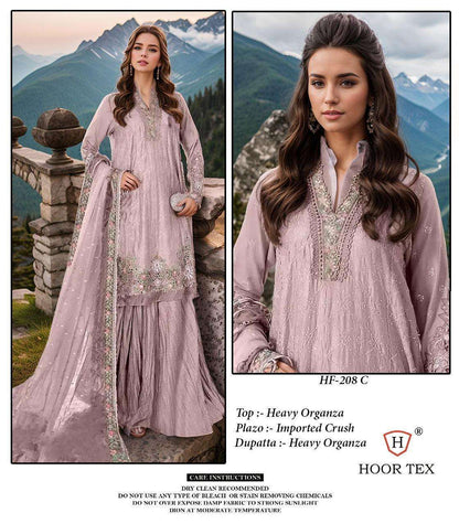 Hf 208 Hoor Tex Organza Pakistani Readymade Suits Manufacturer