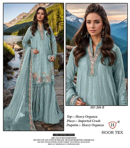 Hf 208 Hoor Tex Organza Pakistani Readymade Suits Manufacturer