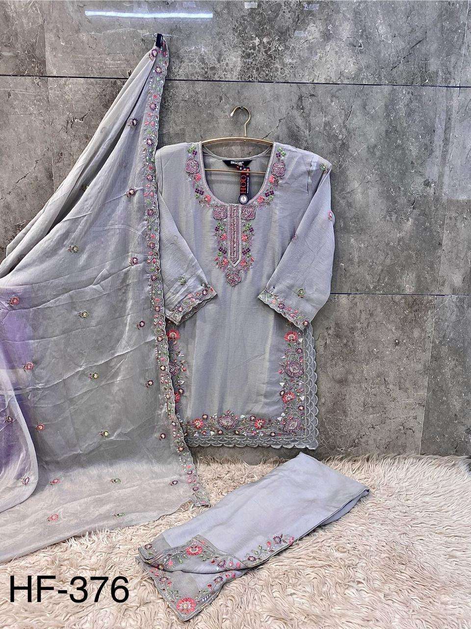 Hf 376 Hoor Tex Chiffon Pakistani Readymade Suits Wholesaler Gujarat